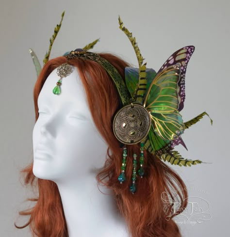 Fairy Headdress, Absinthe Fairy, Iridescent Butterfly, Butterfly Crown, Fairy Butterfly, Brass Filigree, Fairy Wedding, Head Dress, Fantasy Costumes