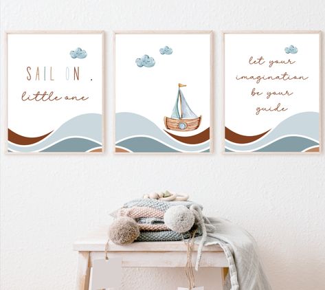 Introducing our enchanting Nautical Nursery Prints! Perfect for adding a touch of whimsy and adventure to your little one's nursery or playroom, these delightful prints feature a majestic sailboat set against a serene ocean backdrop, evoking a sense of wonder and wanderlust.Let your little one embark on a voyage of imagination with our Nautical Nursery Prints Sail Boat collection. Order now and let the adventure begin! Ocean Theme Nursery, Ocean Backdrop, Nursery Baby Boy, Ocean Themed Nursery, Nursery Boy, Boy Nursery Decor, Let The Adventure Begin, Interior Design Presentation, Theme Nursery