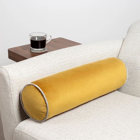 Curtain Photoshoot, Mustard Sofa, Cylinder Pillow, Roll Pillow, Bolster Pillows, Yellow Style, Sofa Cushions, Long Pillow, Bolster Cushions