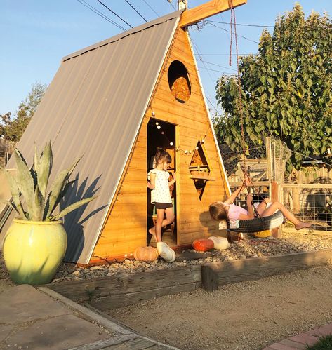 Backyard Stage, A Frame Playhouse, Frame Cabins, Natural Playgrounds, Kids Yard, Kids Garden, Cubby House, Frame Cabin, Charleston Homes