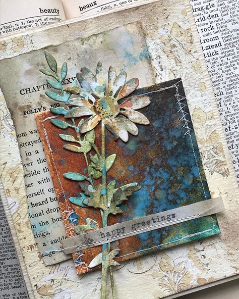 Glue Journal, Old Book Paper, Postal Card, Timmy Time, Tim Holtz Tags, Tim Holtz Cards, Mixed Media Cards, Easy Cards, Tim Holtz Sizzix