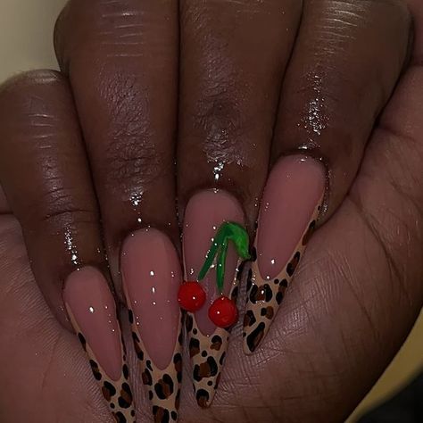 ATL Nail Tech on Instagram: "Cheetah and cherries 🤭 August books open now for Atlanta and Jackson MS pop up  (Please tag original creator)   #longnails #cheetahnails #summernails #almondnails #mariettanailtech #atlantanailtech #y2knails" Cheetah Print And Red Nails, Cheetah Cherry Nails, Red 90s Nails, Red Cheetah Nails, Birthday 19, 90s Nails, Cheetah Nail Designs, Cheetah Print Nails, Books Open