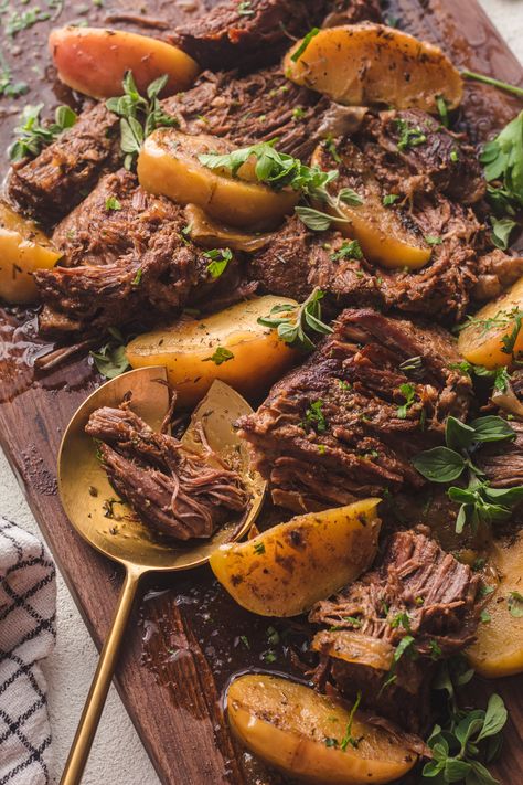 Balsamic Braised Beef with Pears - Britney Breaks Bread Pot Roast Seasoning Recipe, Roast Seasoning Recipe, Homemade Pot Roast, Balsamic Meatballs, Gluten Free Indian Food, Roast Seasoning, Pot Roast Seasoning, Perfect Pot Roast, Pork Salad