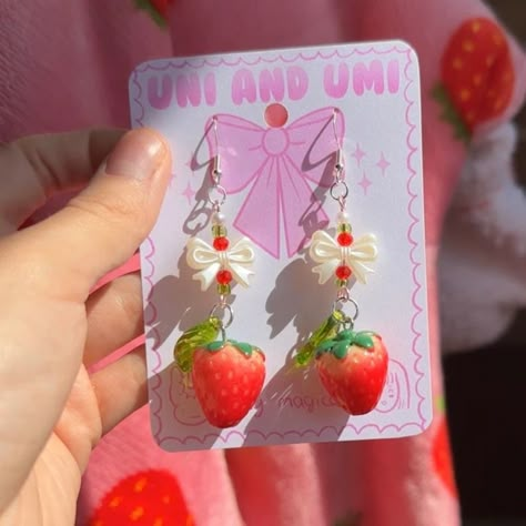 Coquette Strawberry Bow Earrings L Handmade Dangle Earrings Pastel Lolita Earrings Cottagecore Jewelry Kawaii Earrings - Etsy Canada Coquette Strawberry, Strawberry Jewelry, Earrings Cottagecore, Jewelry Kawaii, Cottagecore Earrings, Cottagecore Jewelry, Candy Earrings, Strawberry Earrings, Handmade Dangle Earrings