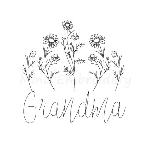 Grandma Floral Embroidery Design, Line Art Embroidery Design, Machine Embroidery Design, 5 Sizes, Instant Download - Etsy Türkiye Mom Embroidery, Thread Tension, St 4, Gift Card Craft, Digital Embroidery Patterns, Design Line, Art Embroidery, Hand Embroidery Designs, Machine Embroidery Design