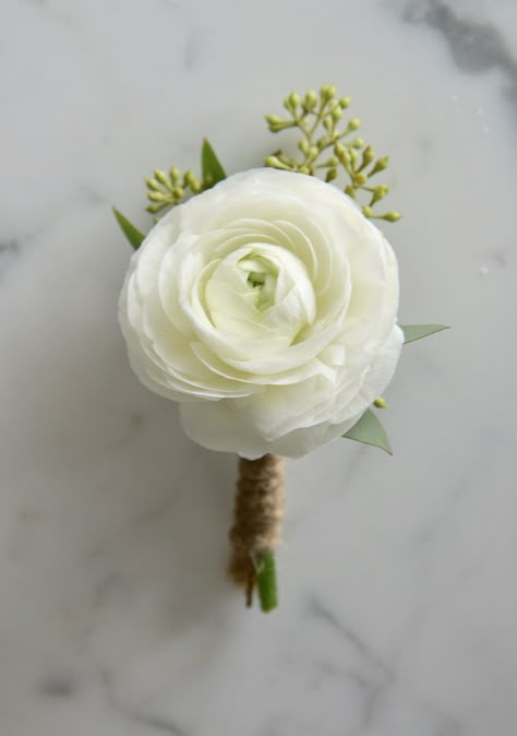 White Ranunculus Boutonniere Wedding, Ranaculus Boutonniere Groomsmen, Small Ranunculus Bouquet, White Dahlia Boutonniere, Peach Ranunculus Boutonniere, Ranunculus Buttonhole, Ranunculus Bouquet Wedding, Bridal Bouquet Ranunculus, White Ranunculus Boutonniere