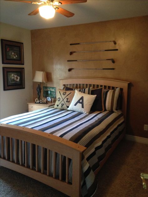 Boy's golf bedroom Golf Theme Bedroom Decor, Golf Inspired Bedroom, Golf Bedrooms For Boys, Golf Theme Bedroom, Golf Bedroom Ideas, Golf Bedroom, Boys Bedroom Green, Rustic Bunk Beds, Lime Green Bedrooms