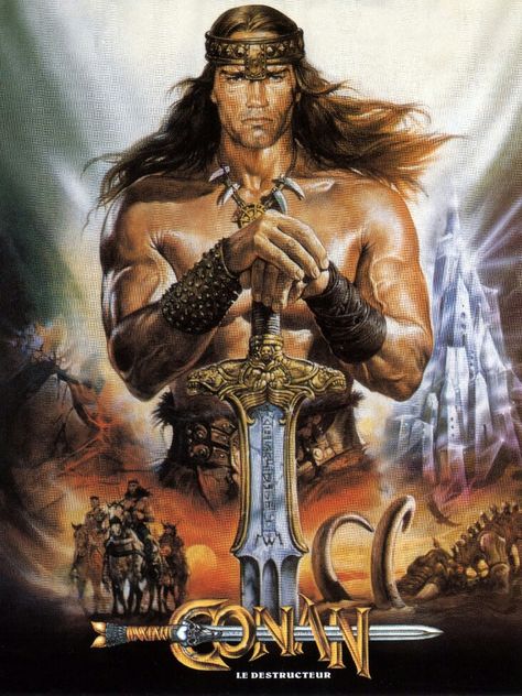 Conan The Destroyer......... Arnold Movies, Barbarian Movie, Conan The Destroyer, Arnold Schwarzenegger Movies, Conan Movie, Movie Artwork, The Destroyer, Grace Jones, Conan The Barbarian