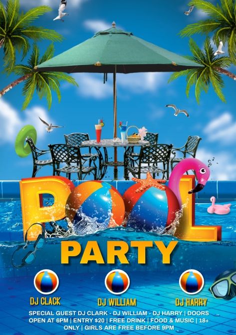 Pool Party Flyer Design Background, Pool Poster Design, Beach Party Flyer Design, Pool Party Graphic Design, Pool Party Flyer Design, Pool Party Background, Pool Party Poster, Adult Pool Party, Pool Party Flyer