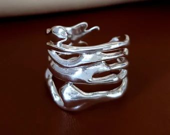 Melted Ring Design, Abstract Ring Design, Liquid Rings, Abstract Rings, Abstract Ring, Cool Rings, Wide Silver Ring, Ring Minimal, Dope Jewelry