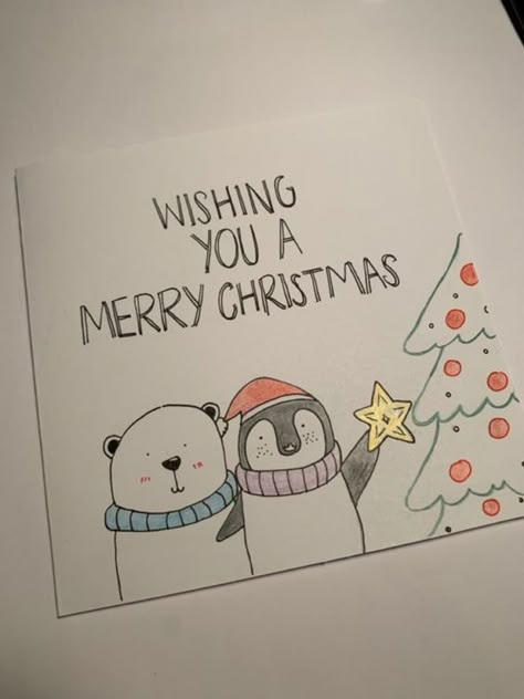 Aesthetic Christmas Cards Diy, Cute Homemade Christmas Cards, Aesthetic Christmas Card Ideas, Ideas To Draw Easy, Drawn Christmas Cards, Christmas Cards For Kids, Cards For Kids To Make, Button Christmas Cards, Handcrafted Christmas Cards