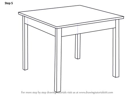 Learn How to Draw a Table (Furniture) Step by Step : Drawing Tutorials Chairs Sketch, Sketch Furniture, Table Sketch, Table Drawing, Drawing Furniture, Living Room Wall Designs, Table Template, Furniture Sketch, Isometric Drawing