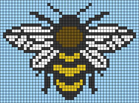 Alpha pattern #51586 | BraceletBook Bee Tapestry Crochet, Bee Alpha Pattern, Bee Perler Beads, Mini Alpha Pattern, Bee Perler Bead Pattern, Pixel Art Bee, Bee Pixel Art, Bee Cross Stitch Pattern, Crochet Spooky