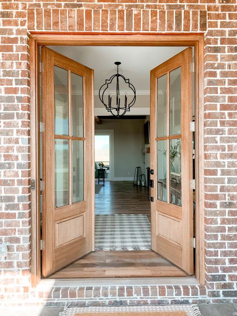 Alexandria Exterior Mahogany Wood Double Door - DSA Doors Double Wood Front Doors, Stained Front Door, Mahogany Exterior Doors, Wall Decor Inspiration, Mahogany Front Door, Mahogany Wood Doors, Double Front Entry Doors, Wood French Doors, House Wall Decor