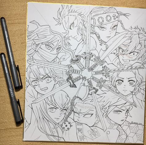 Hashira Art Drawing, All Hashira Sketch, Hashiras Drawings, Demon Slayer Pen Art, Demon Slayer Hashira Tattoo, All Hashira Drawing, Drawing Hashira, Demon Slayer Hashira Drawing, Hashira Sketch