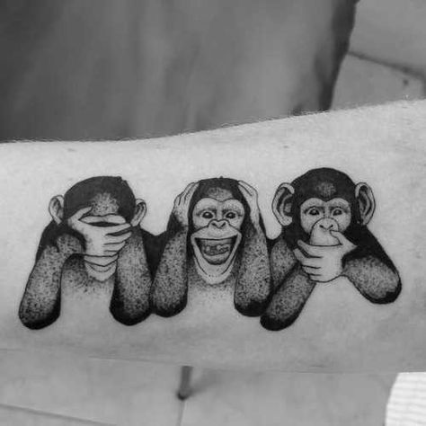 3 Wise Monkey Tattoo Ideas, Three Monkeys Tattoo, Three Wise Monkeys Tattoo, Wise Monkeys Tattoo, Monkey Tattoo Ideas, Monkeys Tattoo, Tato Maori, Monkey Tattoo, 3 Monkeys