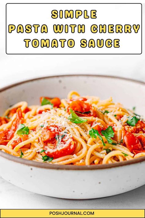 Looking for a simple and delicious recipe that showcases the best of fresh summer tomatoes? This easy pasta with cherry tomato sauce is perfect for you! Made with just a few basic ingredients, this recipe is quick to prepare and bursting with vibrant flavors. In just 20 minutes, you can have a savory pasta ready to enjoy. Pasta And Cherry Tomato Recipes, Burst Cherry Tomato Sauce, White Wine Pasta Sauce, Cottage Cheese Pasta, Fresh Tomato Pasta, Pesto Recipes, Hashbrown Casserole Recipe, Comfort Food Chicken, Cherry Tomato Sauce