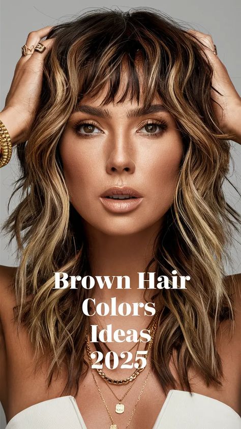 32 Stunning Brown Hair Colors for 2025 – From Ash Brown to Caramel Highlights for Every Style Brown Hair With Mushroom Highlights, Mushroom Highlights On Dark Hair, Light Calico Hair, Dark Calico Hair, Brown Hair With Blonde Ends, Tomboy Haircuts For Women, Perfect Brown Hair, Light Caramel Hair, Brown Hair Colors Ideas