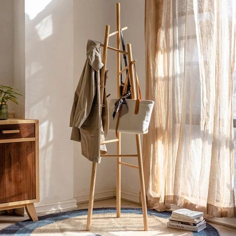 Rustic Reach Ash Wood Coat Rack Solid Wood Rack - Wayfair Canada White Ash Wood, Cloth Rack, Free Standing Coat Rack, Wood Coat Rack, Wood Clothes, Wood Rack, White Ash, Coat Racks, Decorative Hooks