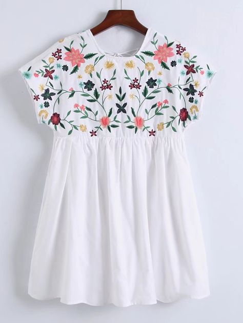 Shop Flower Embroidery Cap Sleeve Dress online. SheIn offers Flower Embroidery Cap Sleeve Dress & more to fit your fashionable needs. Trendy Sewing, Fashion Tops Blouse, Cap Sleeve Dress, Trendy Fashion Tops, Kurta Designs, Capped Sleeve Dress, Pusheen, Flower Embroidery, Girls Fashion Clothes