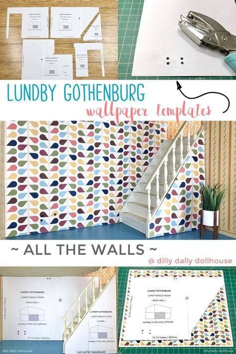 Lundby dollhouse wallpaper templates! Lundby Dollhouse, Modern Dolls House, Wallpaper Template, Dollhouse Wallpaper, Doll House Wallpaper, Dilly Dally, Orange Carpet, Blue Floor, Circle Punch