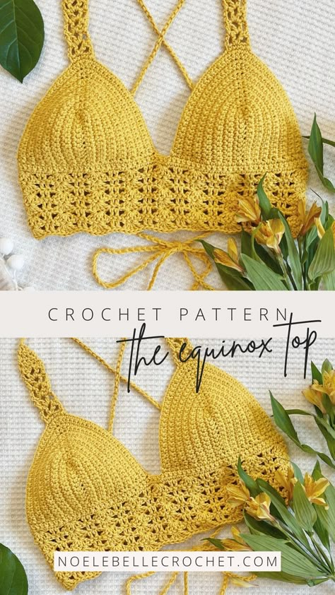 Crochet pattern, the Equinox top. Crochet crop top with flowers Diy Crochet Crop Top, Crochet Halter Top Pattern Free, Crochet Crop Top Pattern Free, Crochet Bra Pattern, Crochet Bralette Pattern, Crochet Bralette Top, Crochet Bra Top, Crochet Halter Top Pattern, Crochet Festival