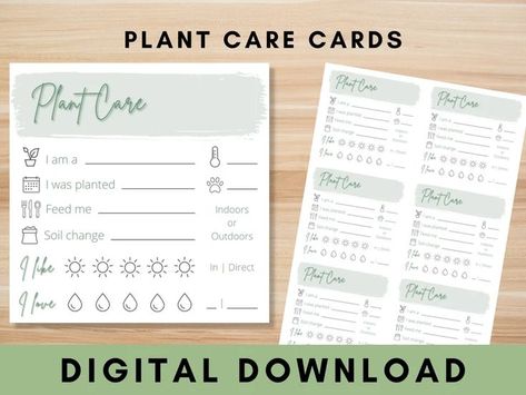 Please note this is an INSTANT DIGITAL DOWNLOAD. NO PHYSICAL PRINT will be shipped to you. PRINT YOUR OWN plant care cards. Keep track of your plant type, watering and sun needs, and much more. Never forget your plant's ideal growing conditions with these plant care cards! Plant Care Cards, Plant Tracker, Plant Cards, Plant Notes, Packaging Idea, Seed Kit, Plant Journal, Blue Plants, Plant Gift