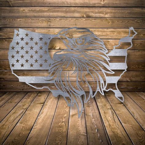 Patriotic Signs Metal Sign Eagle Gift Front Porch Decor | Etsy Eagle Metal Art, Plasma Table Projects, Metal American Flag, Cnc Machine Projects, Eagle Svg, Metal Welding Art, Welding Ideas, Usa Eagle, Plasma Table