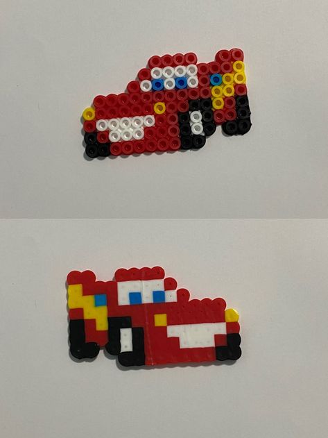 Lightning Mcqueen Perler Beads, Melty Bead Designs, Melt Beads Patterns, Hamma Beads Ideas, Easy Perler Beads Ideas, Beads Patterns, Hamma Beads, Easy Pixel Art, Beads Ideas