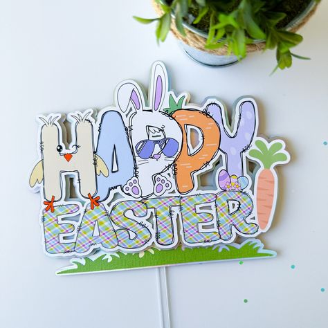 Bunny Party Decor, Easter Bunny Cake Topper, Easter Egg Diy, Bunny Cake Topper, Easter Cake Toppers, Easter Theme Party, Easter Party Decorations, Bunny Sign, Happy Easter Sign