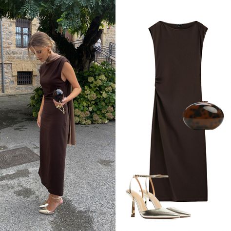 Kleid aus Lyocellgemisch mit … curated on LTK How To Style A Brown Dress, Brown Dress Outfit, Party Fits, Smart Outfit, Wedding Guest Looks, Event Outfit, Brown Dress, Long Dresses, How To Style