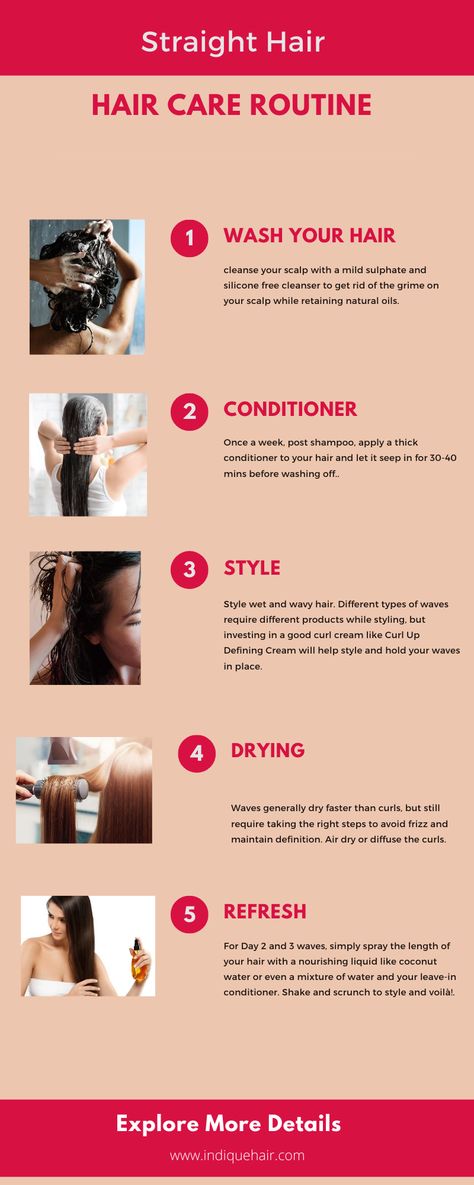 Explore these amazing Hair Care Routine Now at Indique Hair | Check more tips to keep your straight hair soft and smooth Straight Hair Tips, Straight Extensions, Hair Care Routine Daily, Straight Wavy Hair, Hair Washing Routine, Natural Hair Care Routine, Healthy Hair Routine, Natural Straight Hair, Fine Straight Hair