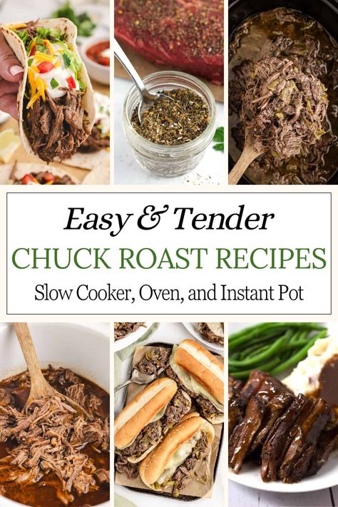 Our ultimate collection of the best chuck roast recipes! Here you'll find recipes for hearty, filling, and totally delicious dinners that can be made affordably, prepped ahead, and serve a family of all ages. In this post you will find a list of fantastic recipes to try, along with cooking methods, answers to your most common questions, and tips to make the best roast of your life! Different Ways To Cook Chuck Roast, Beef Chuck Shoulder Roast Recipes Instant Pot, Chuck Roast And Potatoes In Crockpot, Ways To Use Chuck Roast, Meals With Chuck Roast, Chuck Center Roast Recipes, Unique Pot Roast Recipes, What To Do With A Chuck Roast, Instant Pot Chuck Roast Recipes