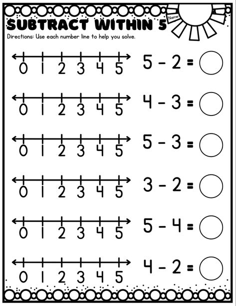 Subtraction Within 5 Kindergarten, Subtraction Number Line, Kindergarten Math Sheets, Addition Subtraction Worksheet, Subtracting Decimals Worksheet, Kindergarten Math Assessment, Kindergarten Subtraction, Spring Math Kindergarten, Spring Math Worksheets