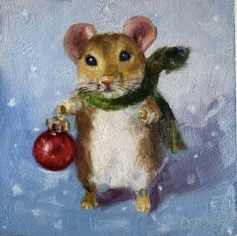 « Can I help decorate » said little mouse. Oil Painting Winter, Squirrel Painting, Flamingo Vector, Cute Easy Paintings, Christmas Squirrel, Grace Art, Christmas Canvas Art, Merry Christmas Vintage, Wooden Panel