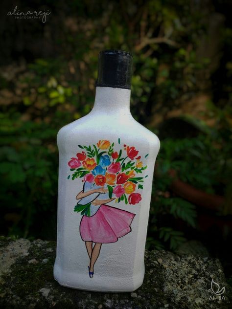 White Bottle Art, Bottle Art Easy, Bottles Painting, Quotes She, Bottles Decoration Diy, Beer Bottle Crafts, Crafts With Glass Jars, Diy Popsicle Stick Crafts, Pot Decor