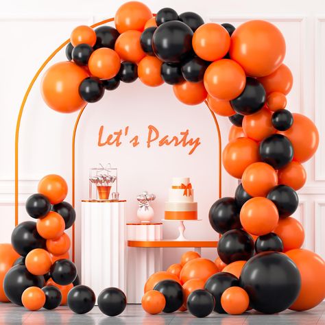 PRICES MAY VARY. Super Value Pack : Include 18''(Black * 2,Orange * 3), 12''(Black * 15,Orange * 15), 10''(Black * 20,Orange * 20), 5''(Black * 20,Orange * 20). Also offer balloon garland strip * 1,glue dots * 100PCS,Black ribbon * 1,Orange ribbon * 1. Perfect size and quantity of Black Orange balloon garland kit to create best atmosphere in your party! High quality : Our Black and Orange balloon arch made of premium natural latex which is elastic and lustrous, safe to use around adults and chil Orange Balloon Garland, 60 Balloons, Trick Or Treat Party, Anniversary Decoration, Black Balloon, Ghost Party, Orange Balloons, Orange Party, Pastel Balloons