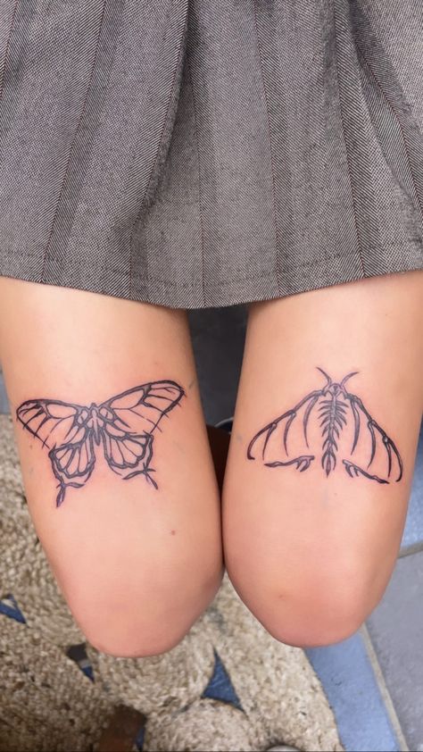 Moth Over Knee Tattoo, Moth Skeleton Tattoo, Skeleton Moth Tattoo, Butterfly Skeleton Tattoo, Rosy Maple Moth Tattoo, Moth Knee Tattoo, Skeleton Butterfly Tattoo, Moth Skeleton, Upper Knee Tattoo Women