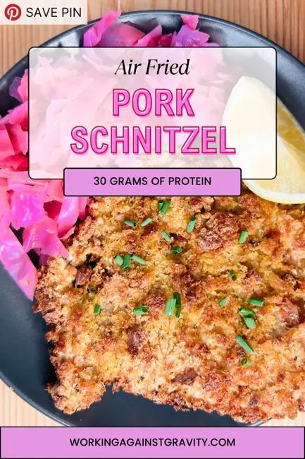 Air Fryer Pork Schnitzel - Working Against Gravity German Cooking, Air Fryer Pork, 30 Grams Of Protein, Pork Schnitzel, Good Introduction, Fried Pork, Egg Wash, Pork Loin, Pork Tenderloin