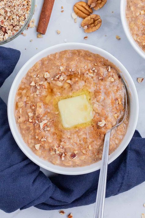 Maple Brown Sugar Oatmeal Recipe - Evolving Table Mini Quiche Recipe, Peach Overnight Oats, Maple Brown Sugar Oatmeal, Mini Quiche Recipes, Maple Oatmeal, Blueberry Overnight Oats, Bowl Of Oatmeal, Brown Sugar Oatmeal, Butter Alternative