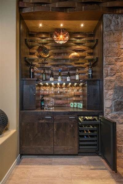 Custom Built In Wine Storage - Unique Southwestern Home Bar Design by ... Closet Bar Ideas, Wall Bar Ideas, Home Mini Bar, Mini Bar At Home, Home Wine Bar, Closet Bar, Modern Home Bar, Home Bar Rooms, Home Bar Design