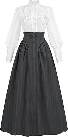 LTAKK Victorian Dress for Women Edwardian Renaissance Costume Medieval Vintage 1800s Blouse Dresses 2 Piece 1800 Clothing Women, 1899 Womens Fashion, Victorian Commoner Clothing, Victorian Outfits Women Modern, 1890 Fashion Women, Victorian Fashion Modern, 1800s Dresses Casual, 1880s Fashion Women, 1800s Fashion Poor