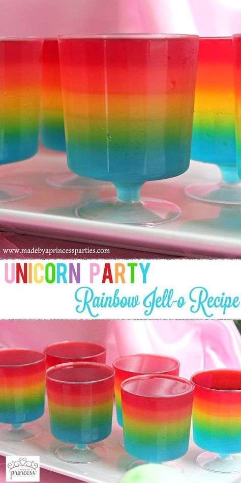 Rainbow Jello Recipe, Rainbow Jello, Jello Recipe, Trolls Party, Rainbow Unicorn Party, Trolls Birthday Party, Unicorn Themed Birthday Party, Dessert Party, Jello Recipes