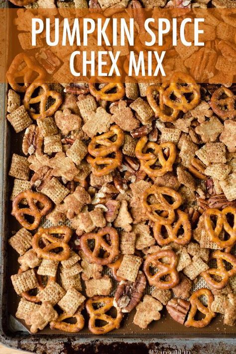 A sweet and salty snack mix packed with pumpkin spice flavor. A must-have for cozy weather snacking! #freshaprilflours #pumpkin #pumpkinspice #chexmix #snack Pumpkin Spice Chex Mix Recipe, Fall Chex Mix Recipes, Pumpkin Spice Snack Mix, Pumpkin Spice Snack, Chex Snack Mix, Cinnamon Chex, Snack To Make, Chex Mix Recipe, Fall Appetizers