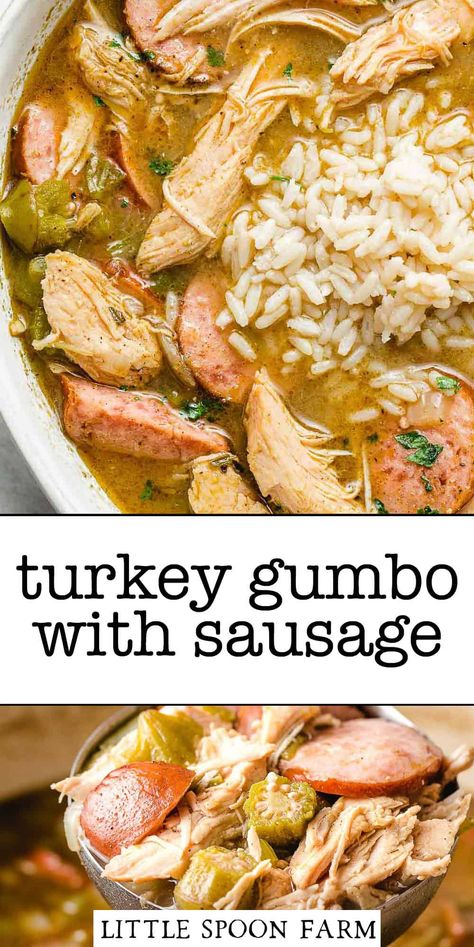 Turkey Gumbo Recipe, Little Spoon Farm, Turkey Gumbo, Louisiana Gumbo, Turkey Sausage Recipes, Turkey Leg Recipes, Smoked Turkey Legs, Turkey Soup Recipe, Scratch Cooking