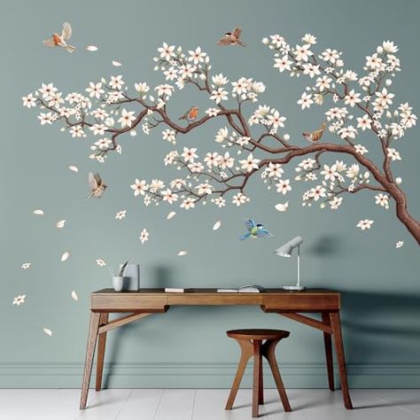 Simple Floral Wall Painting Ideas, Unique Wall Painting Ideas Creative, Wall Stickers Tree, Wall Sticker Ideas, Wall Painting Ideas Creative, Bedroom Wall Mural, Simple Wall Paintings, Modern Wall Stickers, Modern Wall Decals