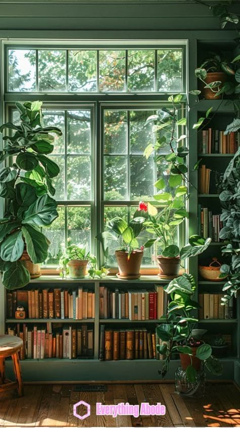 26+ Stunning Sunny Sunroom Ideas That'll Make Your Heart Swoon Sunroom With Bookshelves, Vintage Sunroom Ideas, Sunroom Bookshelves, Conservatory Library, Library Sunroom, Victorian Sunroom, Plant Sunroom, Sunroom Library, Monet House