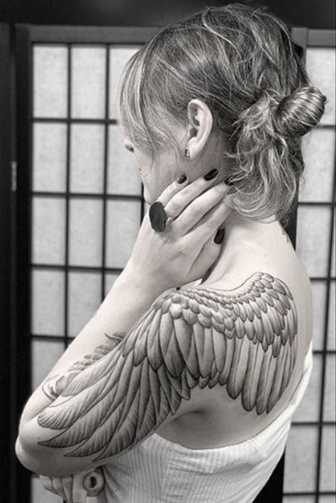 Angel Wings Tattoo Shoulder, Angel Wings Tattoo Forearm, Phoenix Wings Tattoo, Wing Tattoo On Shoulder, Angel Wing Tattoos, Angel Wings Tattoo On Back, Angel Wing Tattoo, Wing Tattoos On Back, Wing Tattoos