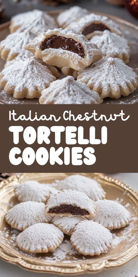 Italian Chestnut Tortelli Cookies are the perfect combination of festive flavors and tradition! 🎄🍪 With a sweet chestnut filling and tender dough, these cookies are a holiday favorite. They’re perfect for gifting, dessert tables, or enjoying with a warm drink during the holiday season.  📌 Pin this recipe to bake delicious and festive chestnut tortelli cookies for your next holiday celebration! #ChestnutTortelliCookies #HolidayBaking #FestiveDesserts #ItalianCookies #BakingTraditions Chestnut Recipes Desserts, Chestnut Recipes, Italian Cookie Recipes, Quick Treats, Sweet Chestnut, Quick Easy Desserts, Festive Desserts, Easy To Make Desserts, Italian Cookies