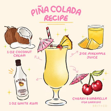 If you like piña coladas, and getting caught in the rain - it's time to grab a drink and celebrate National Piña Colada Day 🍹 The summertime classic makes every sip feel like vacation! Hit the link in bio for more fun recipes.⁠ ⁠ Piña Colada recipe:⁠ 1 oz coconut cream 🥥 ⁠ 3 oz pineapple juice 🍍 ⁠ 1 oz white rum 🍹 ⁠ cherries 🍒 ⁠ umbrella (for garnish) ☂️ ⁠ ⁠ #pinacolada #drinkrecipe #cocktails #mocktails #happyhour Pinacolada Cocktails Recipe, Cocktail Aesthetic, Beach Theme Birthday, Pina Colada Recipe, Pina Coladas, Caught In The Rain, Yummy Alcoholic Drinks, Fun Recipes, Delicious Drinks